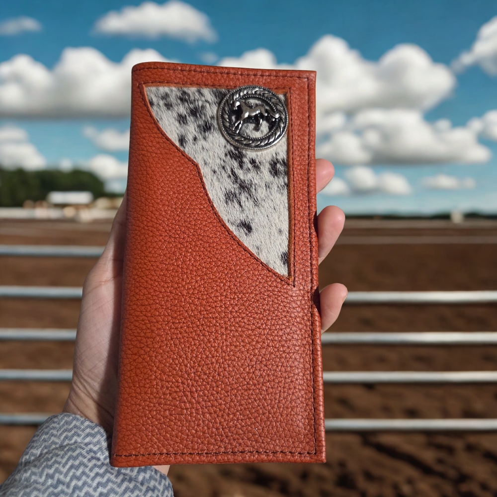 Rustic Leather Wallet with Cowhide Detail